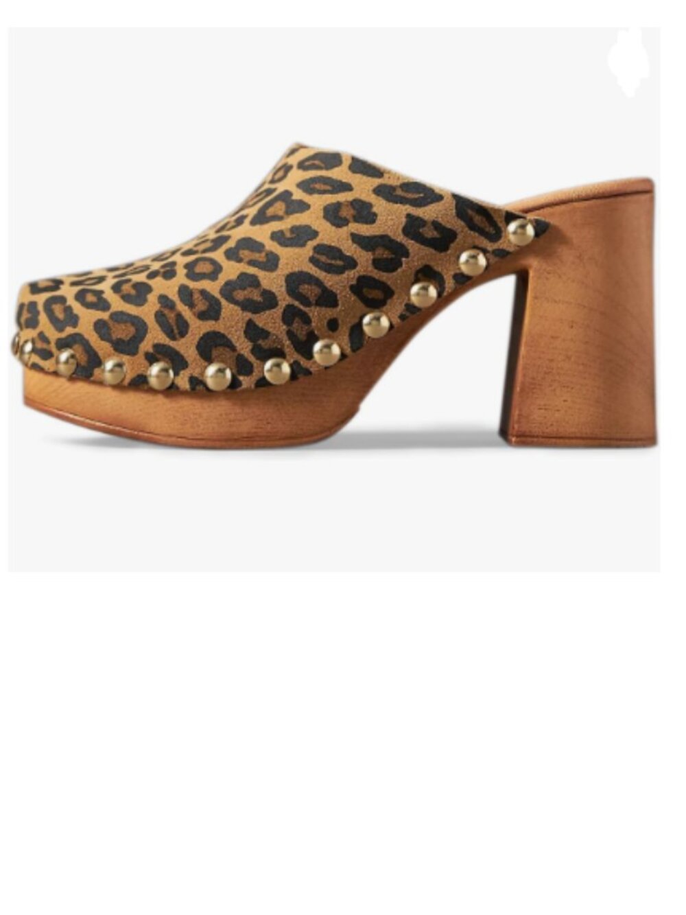 YDN Leopard Platform Slip On Clogs Mules Cork High Heel Round Toe Rivet Sandals